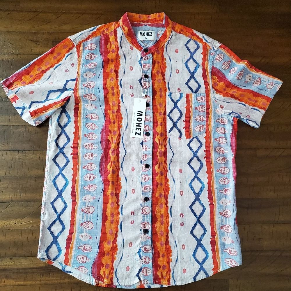NWT MOHEZ Men's Multi-Print Patterned Short-Sleeve Button-Up Shirt - Size S